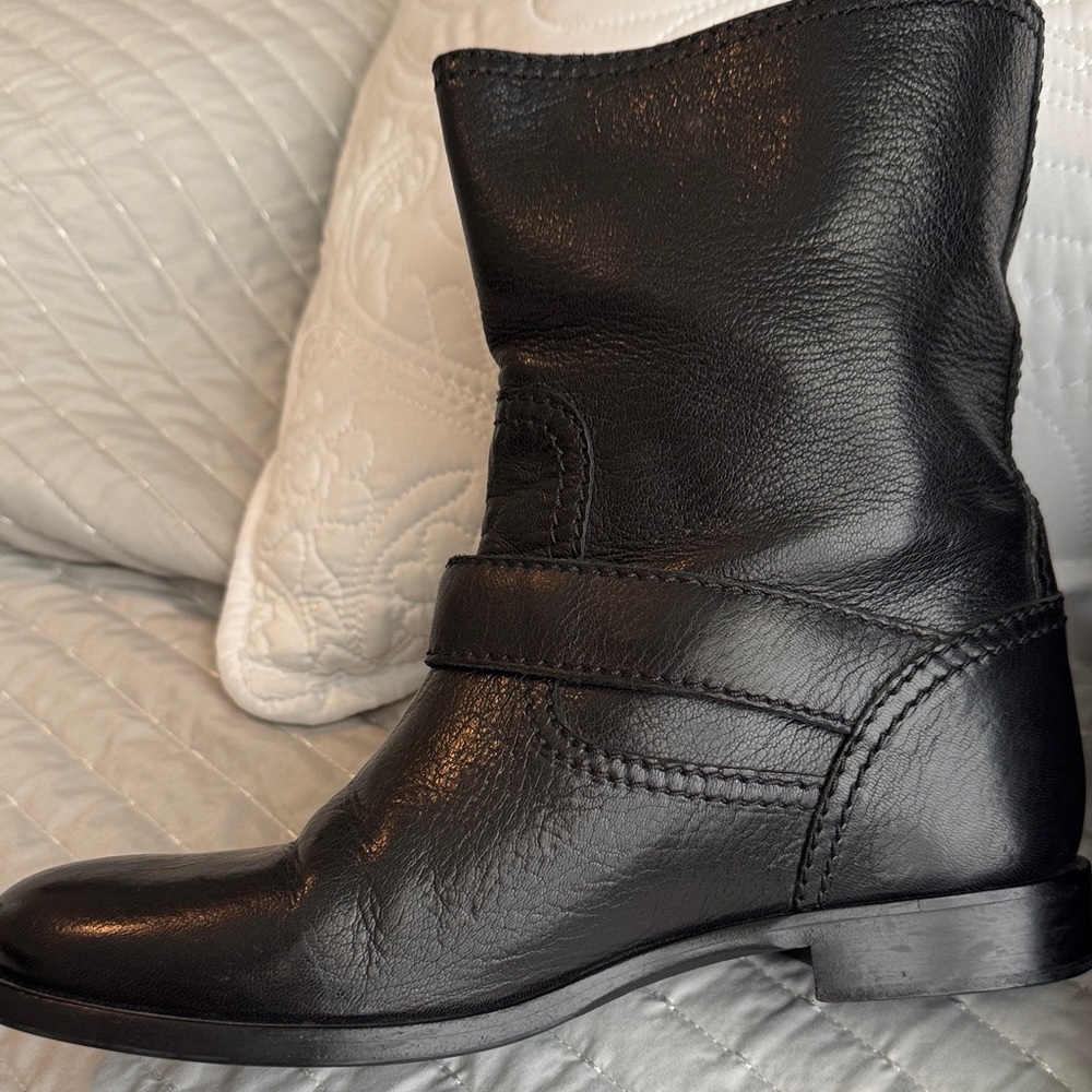 Prada Black Moto Boots with Buckle Accents - Picture 2 of 10